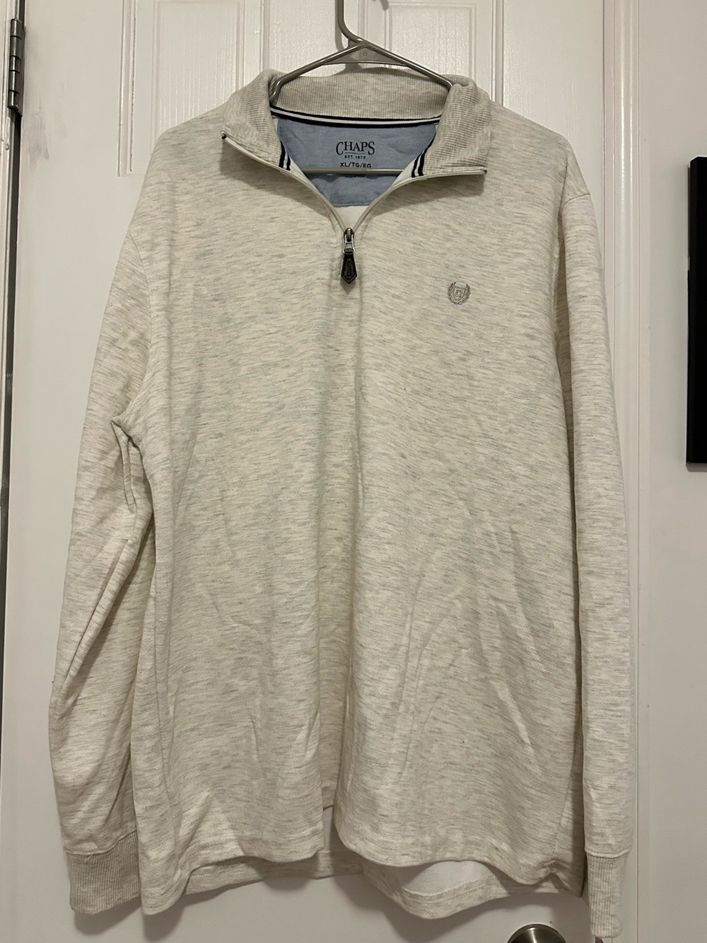 Chaps Men's Oatmeal Heather Quarter-Zip Pullover. Size XL